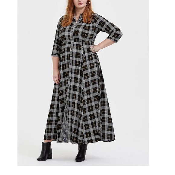 TORRID Black Plaid Challis Button Front Maxi Shirt Dress Size 2 - Picture 3 of 9